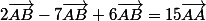 2\vec{AB}-7\vec{AB}+6\vec{AB}=15\vec{AA}