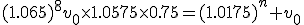 (1.065)^8v_0\times1.0575\times0.75=(1.0175)^n v_0