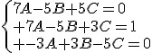 \{7A-5B+5C=0\\ 7A-5B+3C=1\\ -3A+3B-5C=0