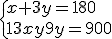 \{x+3y=180\\13x+9y=900