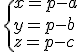 \{x=p-a\\y=p-b\\z=p-c