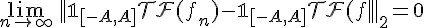 \Large{\lim_{n\to +\infty}\,||\mathbb{1}_{[-A,A]}\mathcal{TF}(f_n)-\mathbb{1}_{[-A,A]}\mathcal{TF}(f)||_2=0