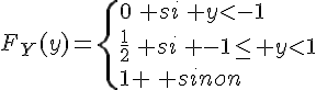 \Large{F_{Y}(y)=\{0\, si\, y<-1\\\frac{1}{2}\, si\, -1\le y<1\\1 \, sinon