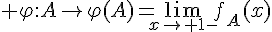 \Large \varphi:A\mapsto\varphi(A)=\lim_{x\to 1-}f_A(x)