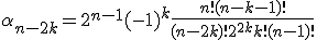 \alpha_{n-2k}=2^{n-1}(-1)^k\frac{n!(n-k-1)!}{(n-2k)!2^{2k}k!(n-1)!}