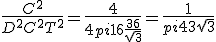 \fr{C^2}{D^2+C^2+T^2} = \fr{4}{4pi+16+\fr{36}{sqrt{3}}} = \fr {1}{pi+4+3\sqrt{3}}