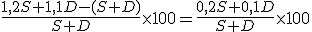 \frac{1,2S+1,1D-(S+D)}{S+D}\times100=\frac{0,2S+0,1D}{S+D}\times100
