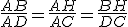 \frac{AB}{AD}=\frac{AH}{AC}=\frac{BH}{DC}
