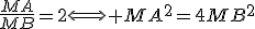 \frac{MA}{MB}=2\Longleftrightarrow MA^2=4MB^2