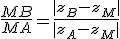 \frac{MB}{MA}=\frac{|z_B-z_M|}{|z_A-z_M|}