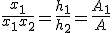 \frac{x_1}{x_1+x_2} = \frac{h_1}{h_2} = \frac{A_1}{A} 