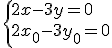 \left{2x-3y=0\\2x_0-3y_0=0