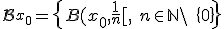 \mathcal{B}_{x_0} = \{B(x_0,\frac{1}{n}[,\ n \in \mathbb{N}\setminus \{0\}\}