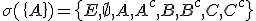 \sigma(\{A\})=\{E,\empty,A,A^c,B,B^c,C,C^c\}