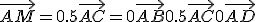 \vec{AM} = 0.5\vec{AC} = 0\vec{AB}+0.5\vec{AC}+0\vec{AD}