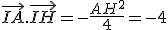 \vec{IA}.\vec{IH}=-\frac{AH^2}{4}=-4