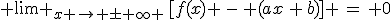  \lim _{x \rightarrow \pm \infty }\,[f(x) \,-\, (ax\,+\,b)] \,=\, 0