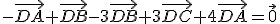 -\vec{DA}+\vec{DB}-3\vec{DB}+3\vec{DC}+4\vec{DA}=\vec{0}