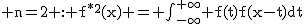 2$\rm n=2 : f^{*2}(x) = \int_{-\infty}^{+\infty} f(t)f(x-t)dt