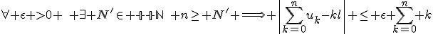 3$\forall \epsilon >0 \quad \exists N'\in {\mathbb N}\quad n\geq N' \Longrightarrow \left|\sum_{k=0}^{n}u_k-kl\right| \leq \epsilon \sum_{k=0}^n k