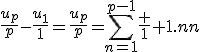 3$\frac{u_{p}}{p}-\frac{u_{1}}{1}=\frac{u_{p}}{p}=\Bigsum_{n=1}^{p-1}\frac 1 {10.n}