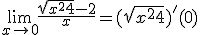 3$\lim_{x\to 0} \frac{\sqrt{x^2+4}-2}{x} = (\sqrt{x^2+4})'(0)