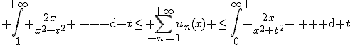 3$ \int_1^{+\infty} \frac{2x}{x^2+t^2} \, {\rm d} t\leq \sum_{ n=1}^{+\infty}u_n(x) \leq\int_0^{+\infty } \frac{2x}{x^2+t^2} \, {\rm d} t