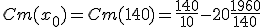 3$ Cm(x_0) = Cm(140) = \frac{140}{10} - 20 + \frac{1960}{140}