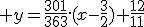 3$ y=\frac{301}{363}.(x-\frac{3}{2})+\frac{12}{11}
