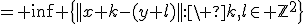 3$= \inf \{||x+k-(y+l)||:\ k,l\in \mathbb{Z}^2\}