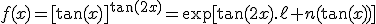 3$f(x)=[\tan(x)]^{\tan(2x)}=\exp[\tan(2x).\ell n(\tan(x))]