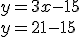 3$y=3x-15 \\  y=21-15