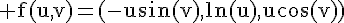 4$\rm f(u,v)=(-usin(v),ln(u),ucos(v))
