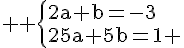 4$ \rm \left{2a+b=-3\\25a+5b=1 