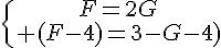 5$\{{F=2G\atop (F-4)=3(G-4)}