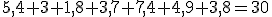 5,4+3+1,8+3,7+7,4+4,9+3,8=30