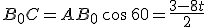 B_0C=AB_0\,\cos\,60=\frac{3-8t}{2}