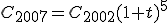C_{2007}=C_{2002}(1+t)^5