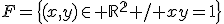 F=\{(x,y)\in \mathbb{R^2} / xy=1\}