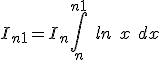 I_{n+1}=I_n +\int_{n}^{n+1}\ ln\ x\ dx