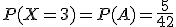 P(X=3)=P(A)=\frac{5}{42}