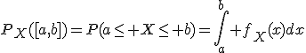 P_X([a,b])=P(a\le X\le b)=\Bigint_a^b f_X(x)dx