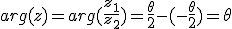 arg(z) = arg(\frac{z_1}{z_2}) = \frac{\theta}{2} - (-\frac{\theta}{2}) = \theta