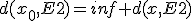 d(x_0,E2)=inf d(x,E2)