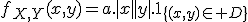 f_{X,Y}(x,y)=a.|x||y|.1_{\{(x,y)\in D\}