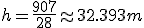 h = \frac{907}{28} \approx 32.393 m