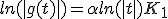 ln(|g(t)|) = \alpha ln(|t|) + K_1