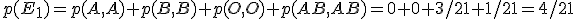 p(E_1)=p(A,A)+p(B,B)+p(O,O)+p(AB,AB)=0+0+3/21+1/21=4/21