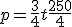 p = \frac{3}{4}t + \frac{250}{4}