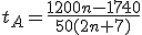 t_A=\frac{1200n-1740}{50(2n+7)}